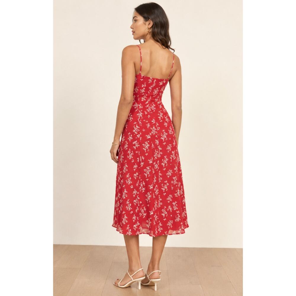 NEW Reformation Cybill Button Front Sundress Red Cottagecore Viscose Floral US 8 - Picture 2 of 10